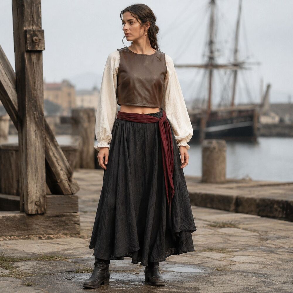 Kirious Faux Leather Crop Top Womens L Brown Ren Faire Piratecore Layering